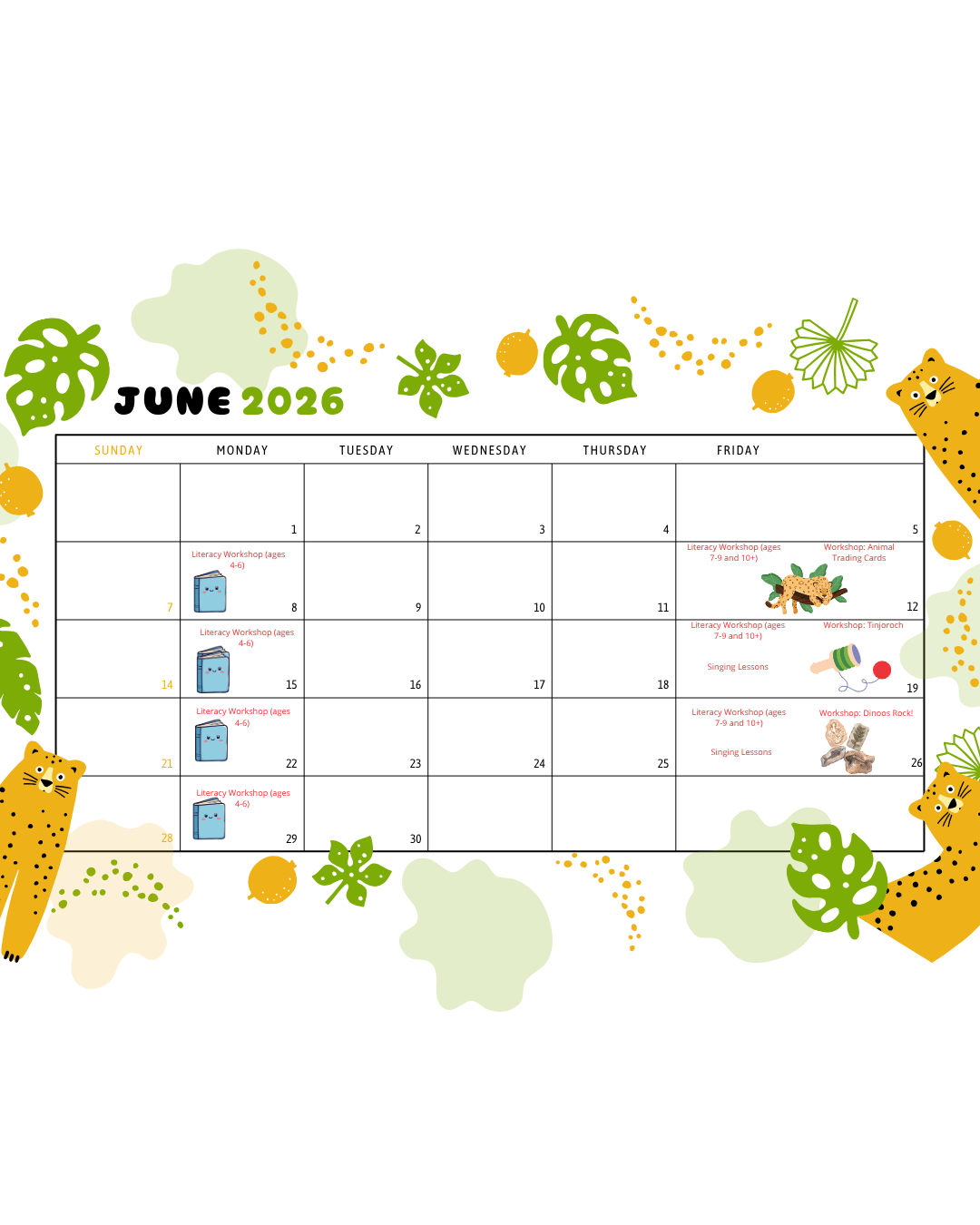 Green Orange Simple Illustrated Tropical Floral June 2026 Monthly Calendar Green Orange Simple Illustrated Tropical Floral June 2026 Monthly Calendar
